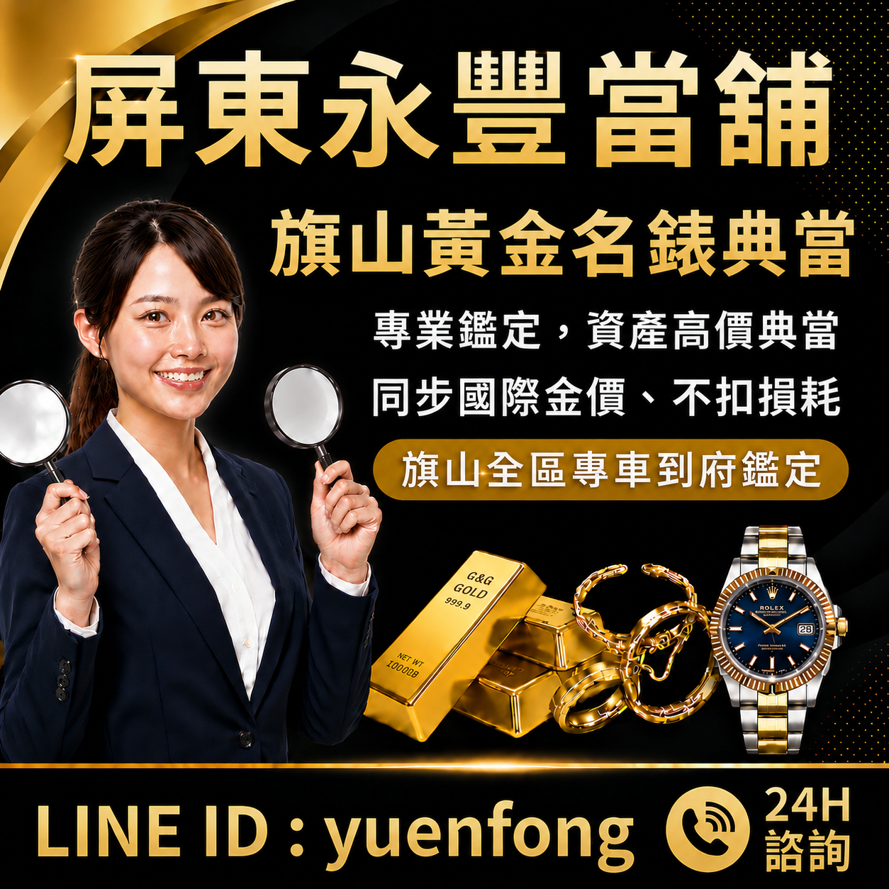 旗山賣黃金, 旗山名錶回收, 旗山K金回收,旗山當舖推薦, 旗山急用現金